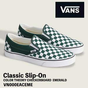 �o���Y �X�j�[�J�[ �X���b�|�� VANS �X�j�[�J�[ �X���b�|�� CLASSIC SLIP-ON COLOR THEORY CHECKERBOARD EMERALD VN000EACEME �N���V�b�N�X���b�|�� �Z�I���[ �`�F�b�J�[�{�[�h �G�������h