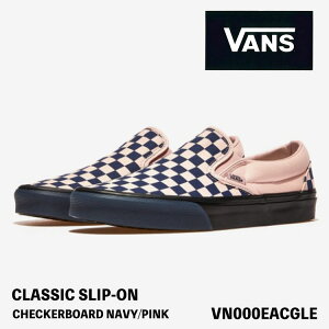 �o���Y �X���b�|�� �X�j�[�J�[ VANS �X���b�|�� CLASSIC SLIP-ON CHECKERBOARD NAVY/PINK VN000EACGLE �N���V�b�N�X���b�|�� �`�F�b�J�[�{�[�h �l�C�r�[ �s���N