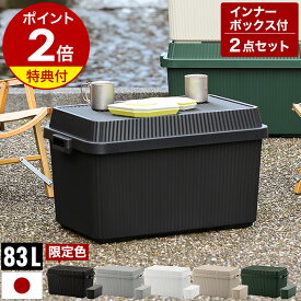 【特典付】コンテナボックス インナーボックス 2点セット 蓋付き 大型 収納ケース 大容量 キャンプ 屋外 収納 積み重ね スタッキング アウトドア キャンプ用品 車 シンプル おしゃれ ライクイット like-it［ スタックアップコンテナー 83 インナーボックスセット ］