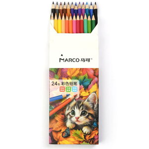 Marco 油性色鉛筆 24色 塗り絵 芯2.9mm 折れにくい 色鮮やかで手触りが滑らか 発色の良い色えんぴつセット 六角軸 木製 油性いろえんぴつ 学生 、大人、子供、初心者向け絵画セット 携帯に便
