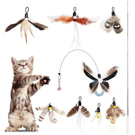 GeeRic 9 点セット 猫じゃらし 猫おもちゃ 羽のおもちゃ 天然の羽棒鈴付き ぶらぶら 猫のおもちゃ ペットグッズ 伸縮できる釣り竿 室内ゲーム用具 ペットグッズ ねこ用品 猫と遊ぶ