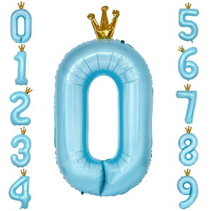 GRESATEK バルーン 数字 風船 誕生日 40インチ 大きい ナンバー0 バースデーバルーン 王冠付き クラウン 飾り付け 結婚式 パーティー 記念日 ウェディング ブルー