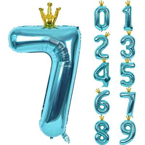 Lausatek バルーン 数字 風船 誕生日 40インチ 大きい ナンバー7 王冠付き クラウン バースデー 飾り付け パーティー 記念日 結婚式 男の子 女の子 約100cm 青緑 ブルー