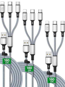 y3{Zbgz 3in1 [dP[u }[d 1.8mA}`[dP[u iPhone/Micro USB/USB Type-CɑΉA USB P[u 3 in 1 X}z ^ubg [d }` USBP[u fɂ B3A