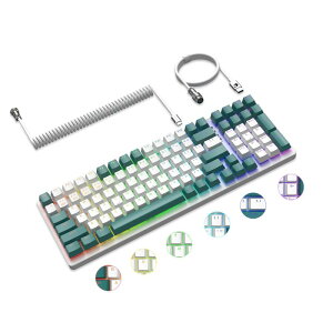 A.JAZZ+ZiYouLang K6 ワイヤレスキーボード 96% 3モードメカニカル ホットスワップ 2.4Ghz/Bluetooth 5.0/Type-C 4000mAhコイル状 USB ケーブル付き 青軸 キーボード 18RGB バックライト付き