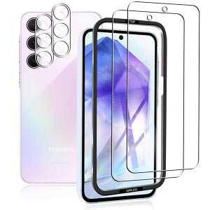 対応 Galaxy A55 5G SC-53E / SCG27 ガラスフィルム 2枚 + 対応 ギャラクシー A55 5G レンズ保護フィルム 2枚 対応 Galaxy A55 5G SC-53E 用のフィルム 液晶保護フィルム 全面保護 耐衝撃 極薄