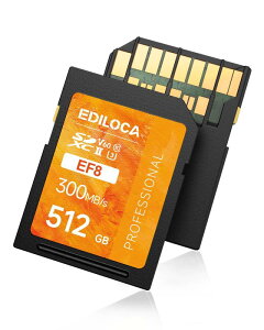 Ediloca EF8 512GB SD�J�[�h UHS-II Class10 U3 V60 �ő�Ǎ�300MB/�b 4K  6K-UHD �^��