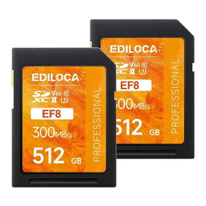 �y2���Z�b�g�zEdiloca EF8 512GB SD�J�[�h UHS-II Class10 U3 V60 �ő�Ǎ�300MB/�b 4K  6K-UHD �^��