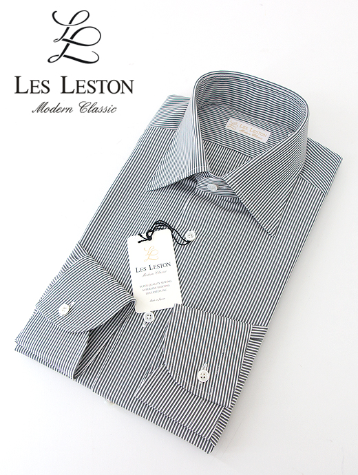 ドレスシャツ セミワイドカラー ブロードストライプ LES 25％OFF レスレストン セットアップ LESTON les381203－ホワイト×グレー