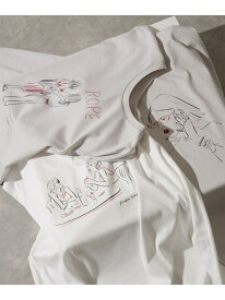 【SALE／30%OFF】【YUKO SAEKI for ROPE'・コラボレーション】フレンチスリーブプリントTシャツ/イージーケア ROPE' ロペ トップス カットソー・Tシャツ ホワイト グレー【RBA_E】【送料無料】[Rakuten Fashion]