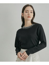 【SALE／50%OFF】パールディティールデザインニット ROPE' ロペ トップス ニット ブラック グリーン ピンク【RBA_E】【送料無料】[Rakuten Fashion]