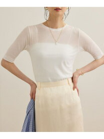 【SALE／50%OFF】シアーフライス5分袖プルオーバー ROPE' ロペ トップス カットソー・Tシャツ ホワイト ブラック【RBA_E】【送料無料】[Rakuten Fashion]