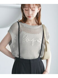 【SALE／20%OFF】コード刺繍入りメッシュサマーニット ROPE' PICNIC ロペピクニック トップス ニット グレー ホワイト【RBA_E】[Rakuten Fashion]