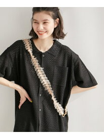 【SALE／10%OFF】【WEB限定】透かし編み衿付きルーズカーディガン ROPE' PICNIC ロペピクニック トップス カーディガン ブラック ベージュ【RBA_E】【送料無料】[Rakuten Fashion]