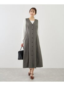 ウエストタックジャンパースカート ROPE' PICNIC ロペピクニック ワンピース・ドレス ジャンパースカート ネイビー ベージュ グレー【送料無料】[Rakuten Fashion]