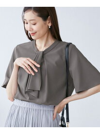 メタルパーツフロントフリルタイブラウス/通勤対応 ROPE' PICNIC ロペピクニック トップス シャツ・ブラウス ブルー ベージュ ホワイト グレー ピンク【送料無料】[Rakuten Fashion]