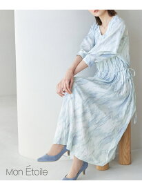 【SALE／60%OFF】【一部店舗限定】【Mon E'toile/モンエトワール】ストーンプリントギャザーDRESS ROPE' PICNIC ロペピクニック ワンピース・ドレス その他のワンピース・ドレス ブラウン ブルー イエロー【RBA_E】[Rakuten Fashion]