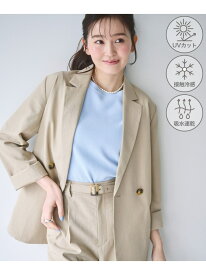【SALE／20%OFF】【ちゃんと+かわいい保証】エアリーリネンライク ダブルジャケット/接触冷感・UVカット・速乾 ROPE' PICNIC ロペピクニック ジャケット・アウター テーラードジャケット・ブレザー ネイビー ブラウン ベージュ ブラッ【RBA_E】【送料無料】[Rakuten Fashion]