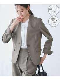 【SALE／50%OFF】リネンライクシリーズ ドライタッチノーラペルジャケット/UVカット ROPE' PICNIC ロペピクニック ジャケット・アウター ノーカラージャケット ネイビー グレー【RBA_E】【送料無料】[Rakuten Fashion]