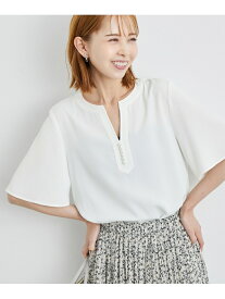 【SALE／30%OFF】白からの解放!多機能ブラウス/キーネックパールハーフブラウス ROPE' PICNIC ロペピクニック トップス シャツ・ブラウス ホワイト ブルー グレー ベージュ【RBA_E】[Rakuten Fashion]