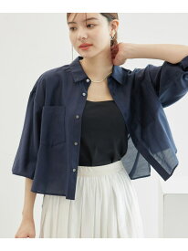 クロップドシアーシャツ ROPE' PICNIC ロペピクニック トップス シャツ・ブラウス ホワイト ネイビー レッド ピンク【先行予約】*【送料無料】[Rakuten Fashion]