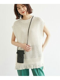 【SALE／37%OFF】フリンジ使いニットベスト ROPE' PICNIC ロペピクニック トップス ベスト・ジレ ホワイト ブラウン カーキ【RBA_E】[Rakuten Fashion]