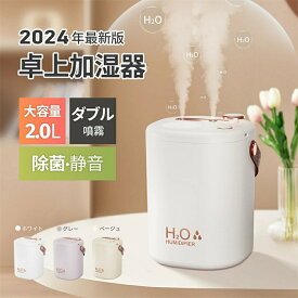 手入れ不要 加湿器 卓上 コンパクト 加湿器 卓上 充電式 アロマ 除菌 静音 空気清浄機 おしゃれ 大容量 2L USB充電式 コードレス 上部給水式 空焚き防止 次亜塩素酸水対応 省エネ ダブルノズル オフィス リビング 部屋 車用 /JSQ /HOT