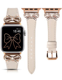 RORRY Apple Watch バンド アップルウォッチベルト レザー 交換ベルト AppleWatch Ultra2/Ultra/10/9/8/7/6/SE2　レディース 本革 蝶ネクタイ柄 キラキラ 長さ調整 おしゃれ 可愛い 女性
