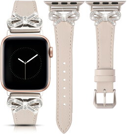 Apple Watch バンド アップルウォッチベルト レザー 交換ベルトFor AppleWatch Series Ultra2/Ultra/10/9/8/7/6/5/4/3/2/1/SE2/SE レディース 本革 蝶ネクタイ柄 キラキラ 長さ調整可能 おしゃれ 可愛い 女性