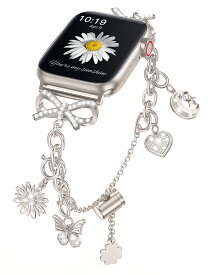 TOYOUTHS　 Apple Watchバンド アップルウォッチベルト ステンレス製 チェーンバンド 41/40/38/44/45/46/49/42mm ダイヤモンド飾り キラキラ リボン レディース バンド 可愛い 金属チェーンベルト 長さ調整可能 装着簡単