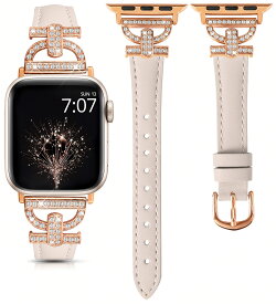 Apple Watch バンド 革 レディース アップルウォッチ 交換バンド キラキラ for Apple Watch Ultra2/9/8/7/6/5/4/3/2/1/SEに対応 レザー ベルト dバックル 柔らかい おしゃれ 可愛い ジュエリー付き くすみカラー 高級 プレゼント