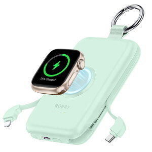 【SNS話題沸騰 超ミニ 急速充電】RORRY Apple Watch 充電器 モバイルバッテリー USB-Cケーブル内蔵 アップルウォッチ充電 ワイヤレス充電 小型 軽量 iphone同時充電 最新OS対応 For Apple Watch 全シリーズ