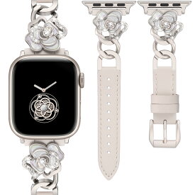 RORRY Apple Watchバンド アップルウォッチベルト レザー ブリンブリン ダイヤモンド レディース バンド 49/46/45/44/42/38/40/41mm かわいいローズフラワー柄 キラキラ レザー おしゃれ