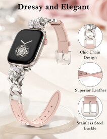 ＼お盆連休～p10倍／Apple Watchバンド アップルウォッチベルト レザー ブリンブリン ダイヤモンド レディース バンド 49mm 46mm 45mm 44mm 42mm 38mm 40mm 41mm かわいいローズフラワー柄 キラキラ レザー 蒸れない 長さ調整 おしゃれ