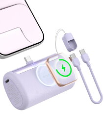 RORRY PalmGo モバイルバッテリー 超小型 軽量【10000mAh・22.5W急速充電・Apple Watch充電】Type-Cコネクター一体型 アップルウォッチ 充電 小型 軽量 直差し式 LCDデジタルディスプレイ 入出力両対応タイプc
