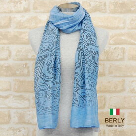 コットンシルクプリントストール春夏イタリア製人気の定番素材レディース・メンズ・ユニセックスberly-zoe-blue・BERLYベリー【マフラー】【スカーフ】【stole】【women】【men】12100