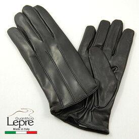 レザーグローブ メンズ革手袋 イタリア製カシミヤライナー8.5サイズ （Mサイズ）LEPRE UOMO レプレ 429c-black ブラック【プレゼント】【ギフトラッピング】【ナポリ】18000