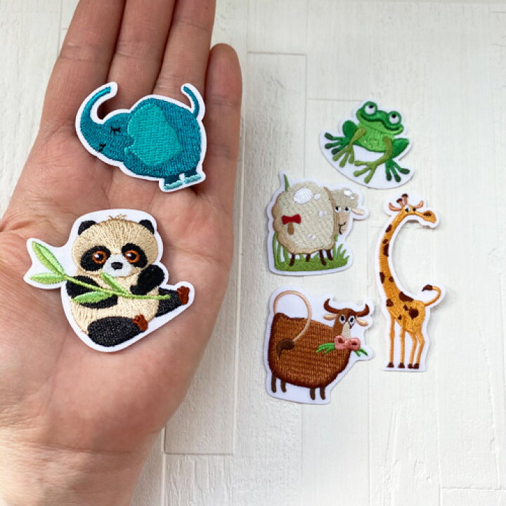 楽天市場 在庫限り ヨーロッパ製アップリケ 動物 キリン ウシ ひつじ ぞう パンダ カエルアップリケ ワッペン Sm 1個単位 Rose Rosa