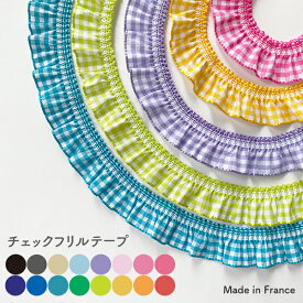【フランスリボン】ストレッチ チェックフリルテープチェック柄のフリルテープです！幅約19-22mm No.1824-SA
