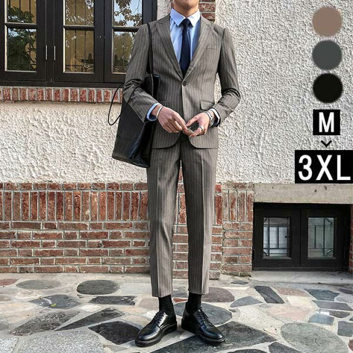 楽天市場】メンズ 一つボタン ストライプ ビジネススーツ suit 細身 