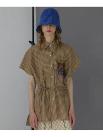 【SALE／50%OFF】OKIRAKU*ROSEBUD/ストライプパネル フリンジエンブロイダリー チュニックシャツ OKIRAKU×ROSEBUD ローズバッド トップス シャツ・ブラウス ベージュ ブルー【RBA_E】【送料無料】[Rakuten Fashion]