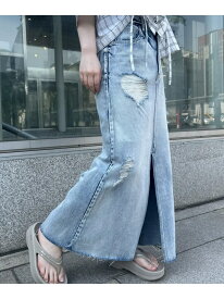 DAMEGE DENIM SKIRT ROSE BUD ローズバッド スカート ロング・マキシスカート ピンク ブルー【送料無料】[Rakuten Fashion]