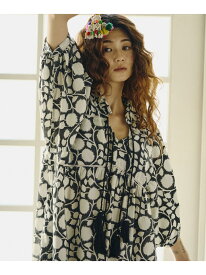HLAADAforROSEBUD/BLOCK PRINT SMOCK OP ROSE BUD ローズバッド ワンピース・ドレス ワンピース ブラック ブラウン ブルー【送料無料】[Rakuten Fashion]