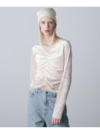 【SALE／10%OFF】シャーリングベロアトップス CREOLME ローズバッド トップス カットソー・Tシャツ ブルー ホワイト カーキグリーン【RBA_E】【送料無料】[Rakuten Fashion]