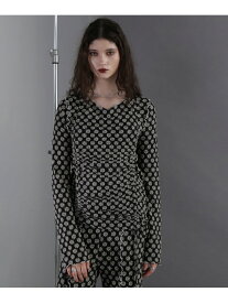 【SALE／50%OFF】シャーリングフラワートップス CREOLME ローズバッド トップス カットソー・Tシャツ ブラック レッド【RBA_E】【送料無料】[Rakuten Fashion]
