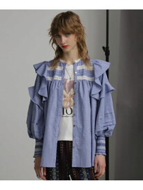 【SALE／50%OFF】シャンブレーフリルシャツ mag.by c ローズバッド トップス シャツ・ブラウス ブラック ブルー【RBA_E】【送料無料】[Rakuten Fashion]
