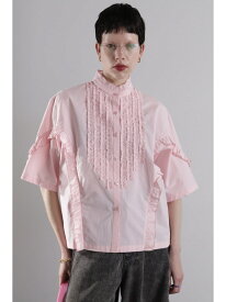 ハーフスリーブフリルシャツ ROSE BUD ローズバッド トップス シャツ・ブラウス ピンク ブラック ホワイト【先行予約】*【送料無料】[Rakuten Fashion]