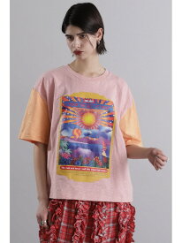 袖配色 プリントTシャツ ROSE BUD ローズバッド トップス カットソー・Tシャツ グレー ピンク【送料無料】[Rakuten Fashion]
