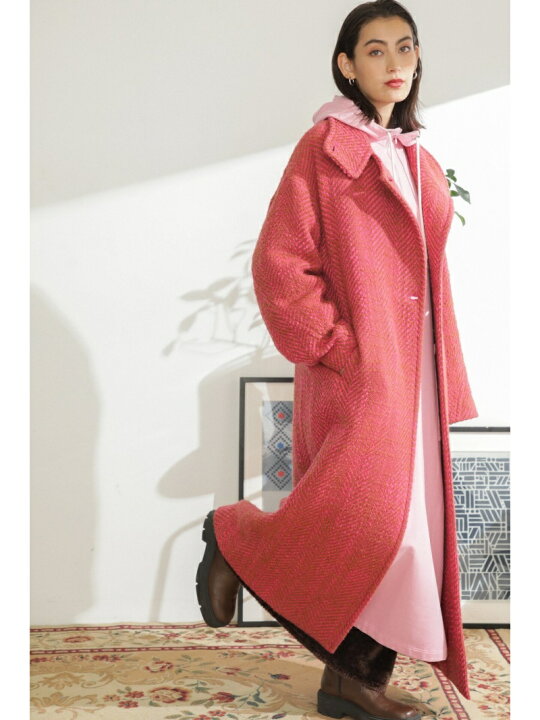 楽天市場】＜ピンクotona MUSE別注カラー＞ツイードロングコート ROSE 