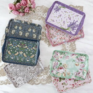 トレー ローズ ミニトレー ロイヤルアーデン おぼん お盆 トレイ 21×14cm 薔薇 ピンク グリーン かわいい グレー ミニサイズ 小さめ